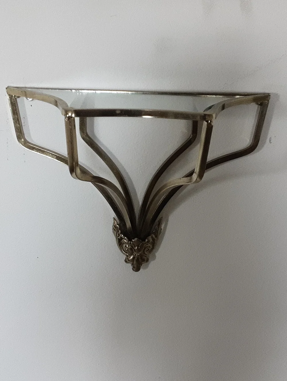 Home Interiors Brass-Tone Glass Corner Wall Shelf